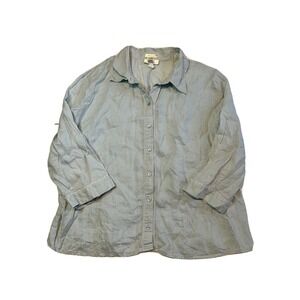 WOMENS OLD NAVY TOP BUTTON UP Size XXL 100% LINEN 3/4 SLEEVE BLOUSE BR